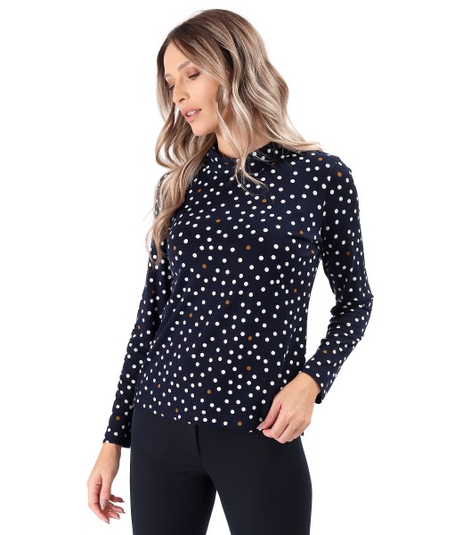 Elastic jersey blouse printed with polka dots