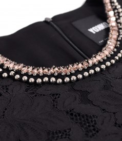 Elegant cotton lace dress with crystals trim