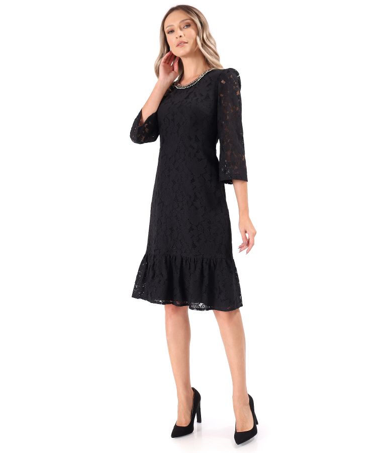 Elegant cotton lace dress with crystals trim