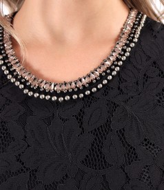 Elegant cotton lace dress with crystals trim