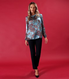 Natural silk blouse with ankle pants