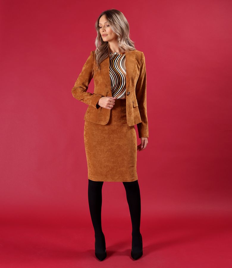 Office tapered skirt made of fabric with a velvety look