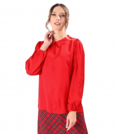 Long-sleeved viscose satin blouse
