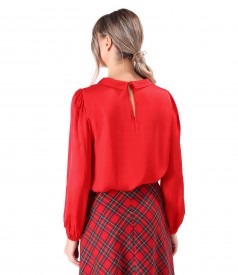 Long-sleeved viscose satin blouse