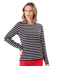 Thick elastic jersey blouse with wool printed with stripes