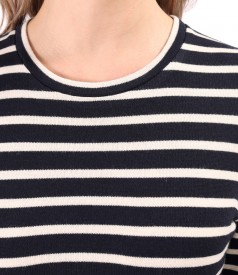 Thick elastic jersey blouse with wool printed with stripes