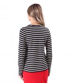 Thick elastic jersey blouse with wool printed with stripes