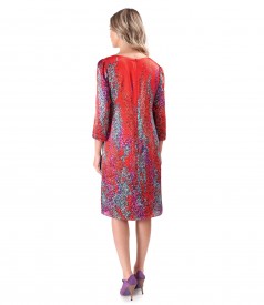 Loose-fitting natural silk dress printed with geometric motifs