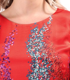 Loose-fitting natural silk dress printed with geometric motifs