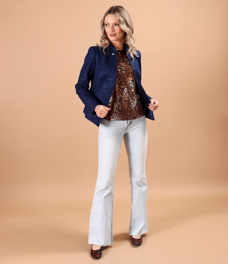 Elastic jersey blouse with animal print