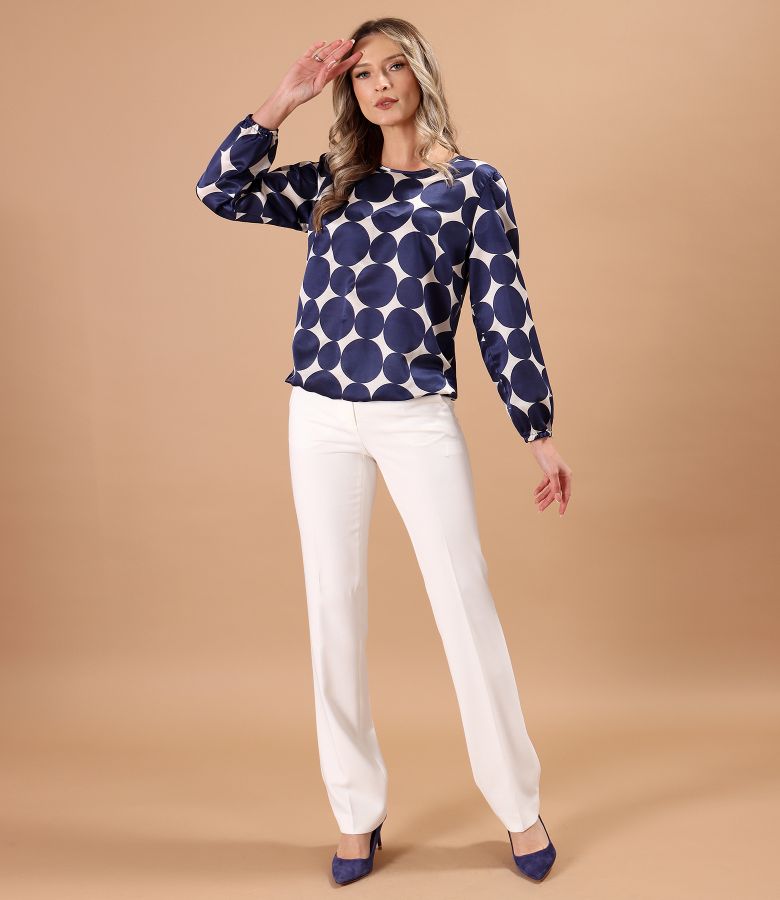 Long-sleeves blouse made of cotton with natural silk