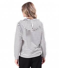Striped printed elastic jersey sweatshirt