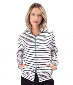 Striped printed elastic jersey sweatshirt