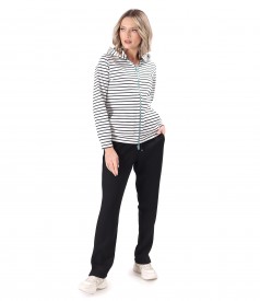 Striped printed elastic jersey sweatshirt