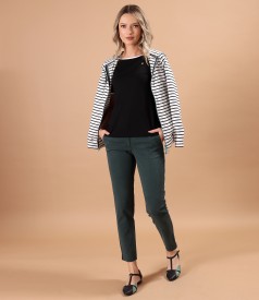 Striped printed elastic jersey sweatshirt