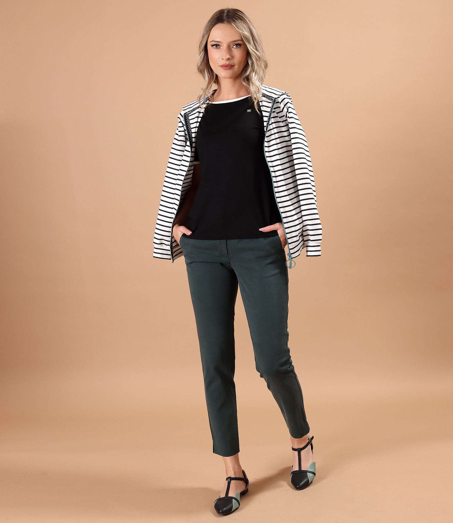 Striped printed elastic jersey sweatshirt
