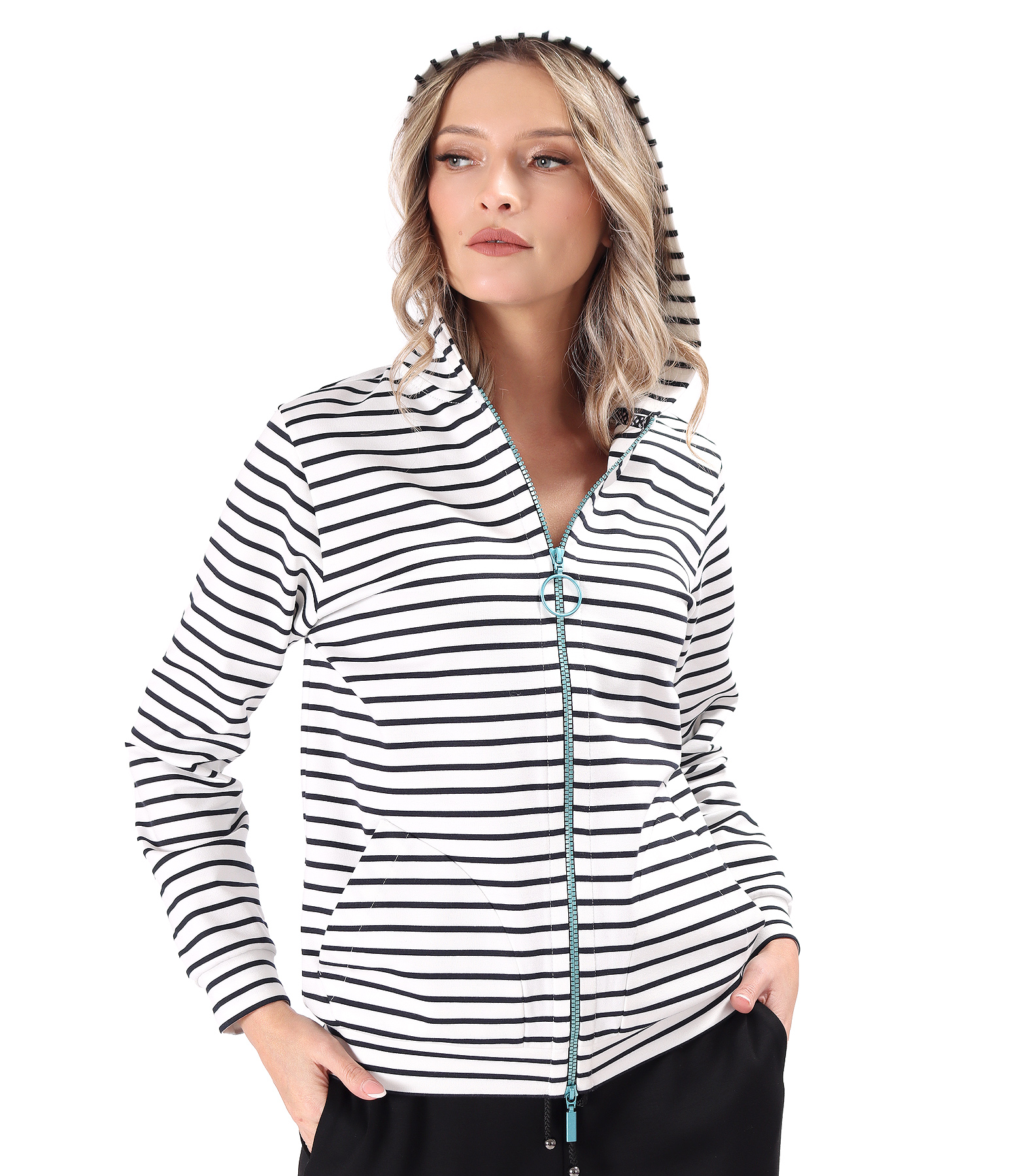 Striped printed elastic jersey sweatshirt
