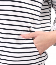 Striped printed elastic jersey sweatshirt