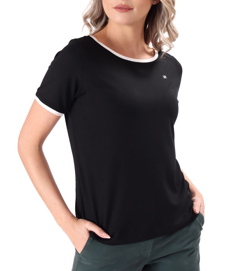 Elastic jersey blouse with contrasting trims