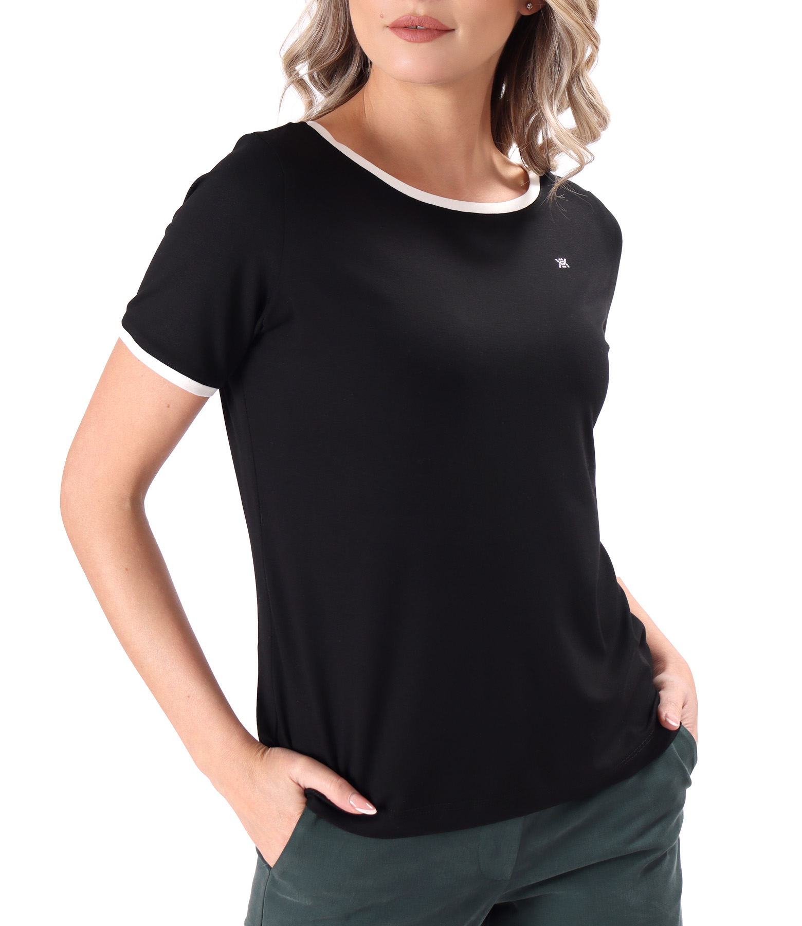 Elastic jersey blouse with contrasting trims