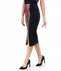 Midi skirt made of crepe fabric with animal print