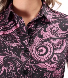 Shirt-type dress made of printed elastic cotton