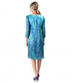 Loose-fitting natural silk dress printed with geometric motifs