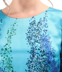 Loose-fitting natural silk dress printed with geometric motifs