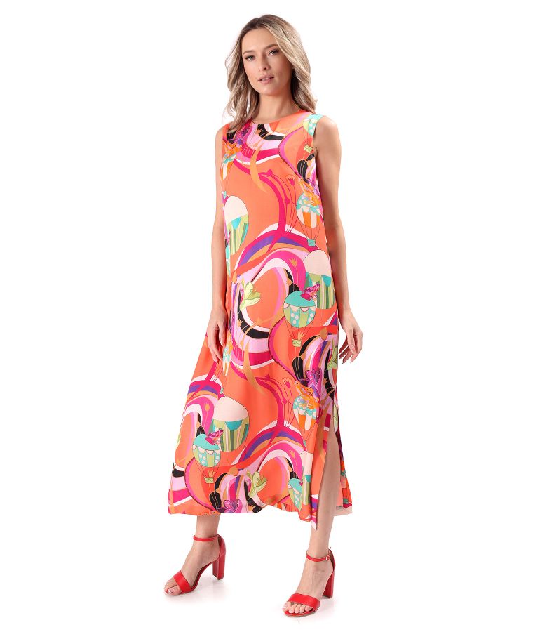 Elegant long dress made of viscose with natural silk