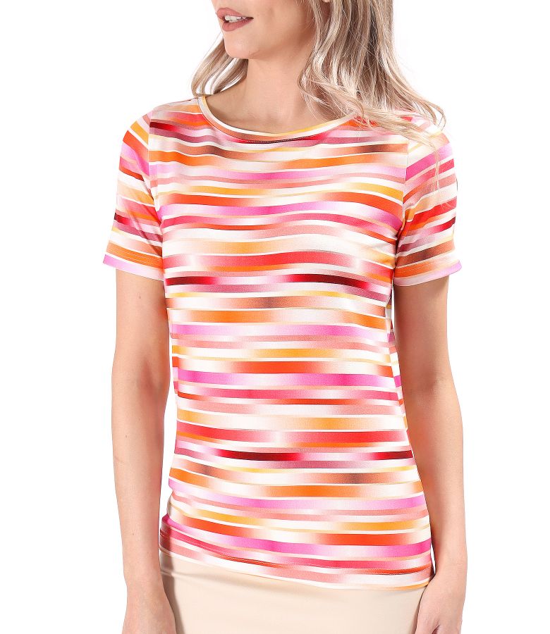 Blouse made of viscose elastic jersey printed with stripes