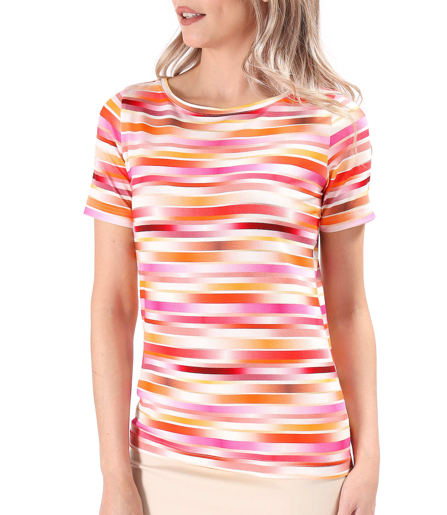Blouse made of viscose elastic jersey printed with stripes