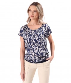 Casual blouse with front made of printed viscose satin
