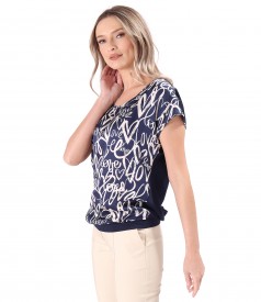 Casual blouse with front made of printed viscose satin