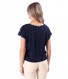 Casual blouse with front made of printed viscose satin