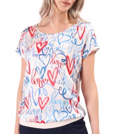 Casual blouse with a front made of printed viscose satin