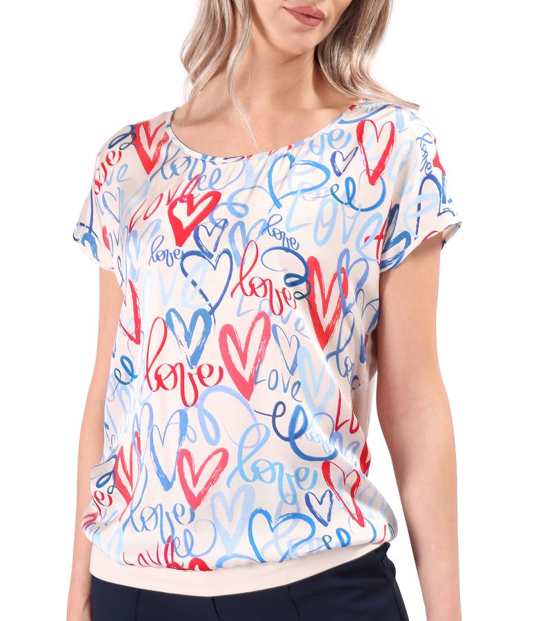 Casual blouse with a front made of printed viscose satin