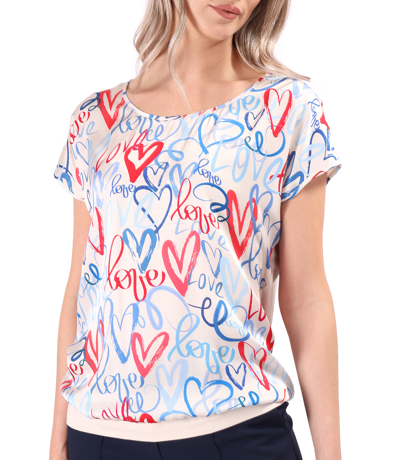 Casual blouse with a front made of printed viscose satin