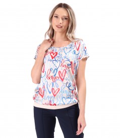 Casual blouse with a front made of printed viscose satin