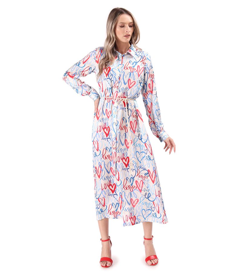 Long shirt dress made of printed viscose satin.