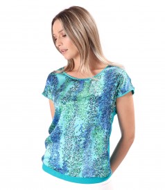Blouse with natural silk front with geometric motifs