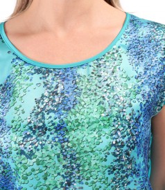 Blouse with natural silk front with geometric motifs