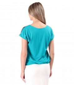 Blouse with natural silk front with geometric motifs