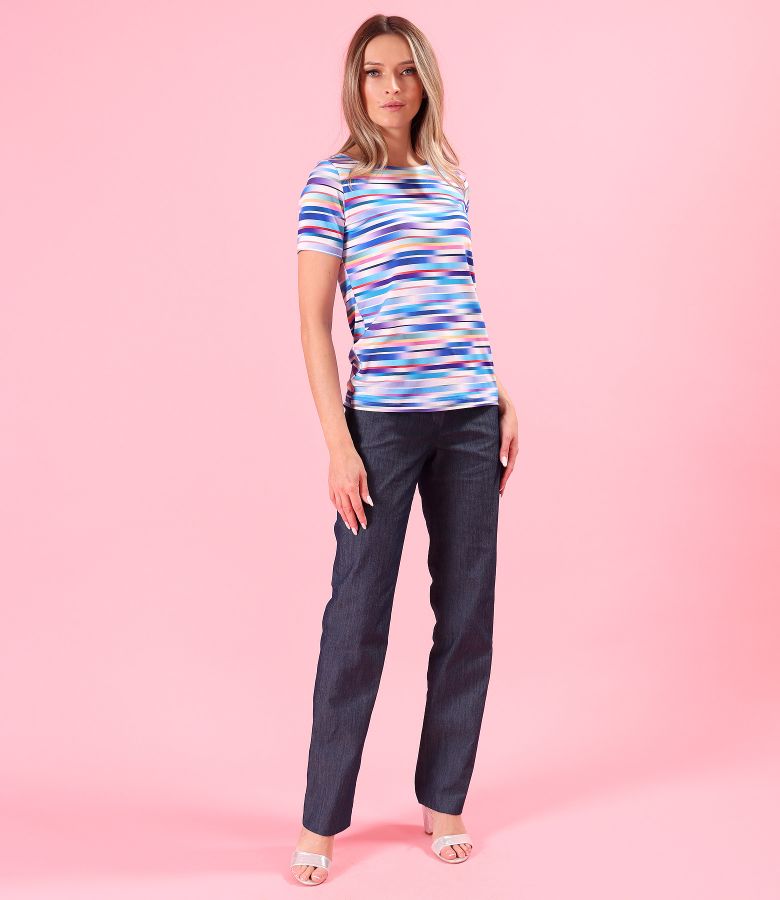 Blouse made of elastic viscose jersey printed with stripes