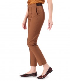 Elastic cotton pants with decorative elastic band