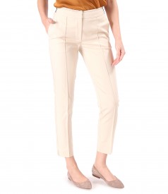 Elastic cotton pants with decorative elastic band