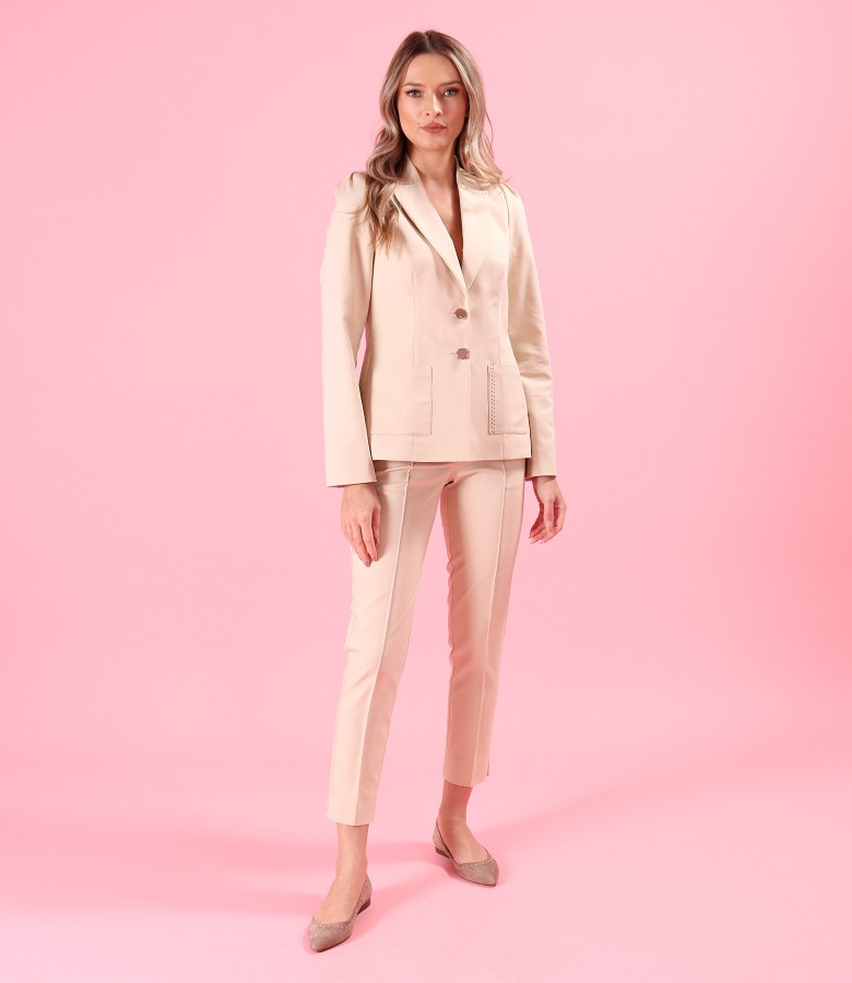 Womens office suit with ankle pants and elastic cotton jacket