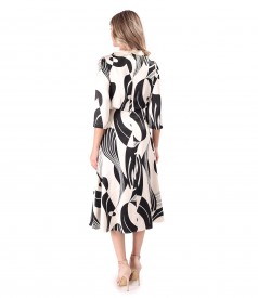 Midi viscose satin dress printed with geometric motifs