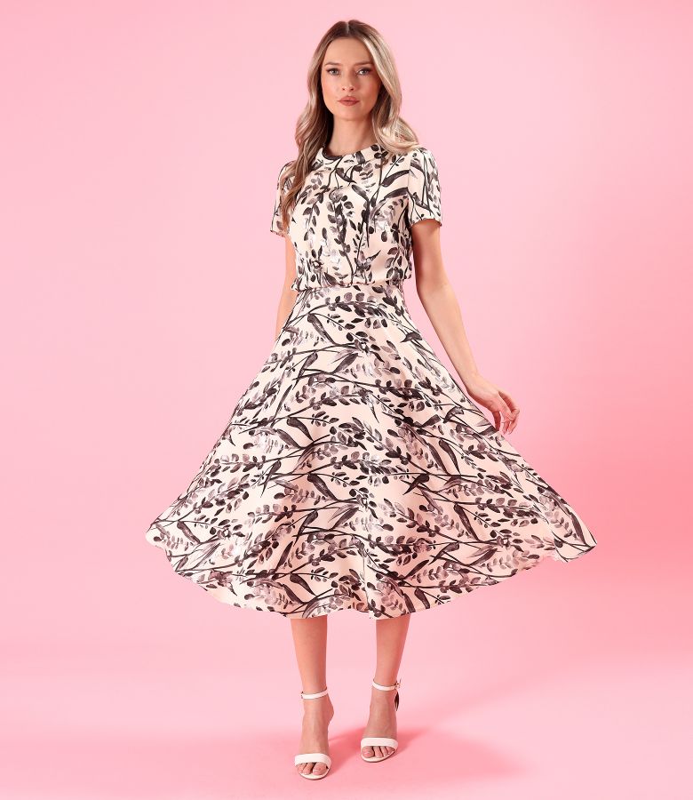 Midi viscose dress with floral motifs and effect thread