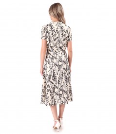 Midi viscose dress with floral motifs and effect thread