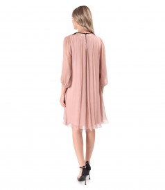 Silk voile dress with round collar with beads
